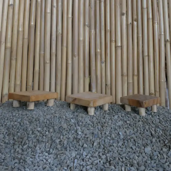 Product image 5 of the product “Low Stool made from teak root wood, Set of 3. Sizes: L: 20x20x7cm H. M:18x18x7cm H. S: 15x15x7cm H. ”